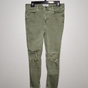 Free People Jeans Womens 29 Mid Rise Skinny Distressed w Pockets Green